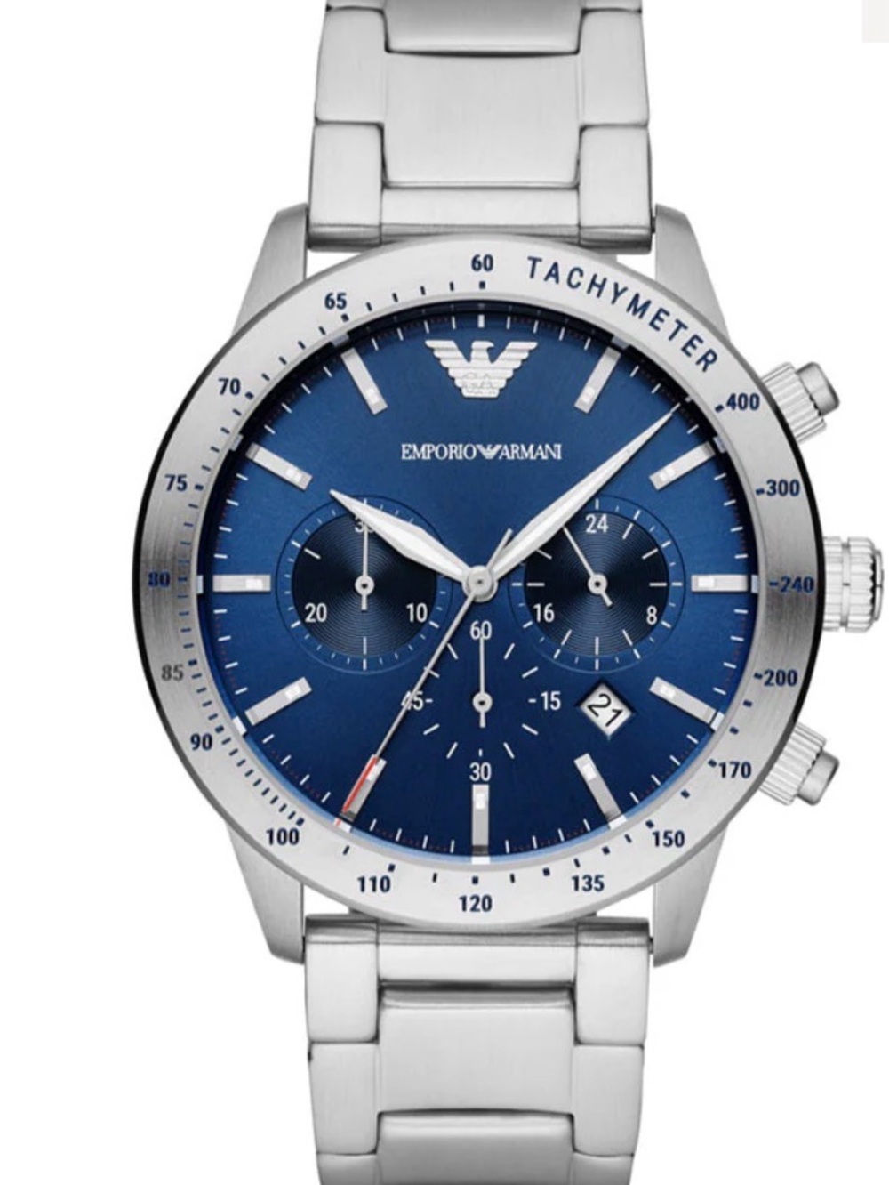 Emporio Armani Stainless Silver Bracelet Watch with Blue Dial men’s